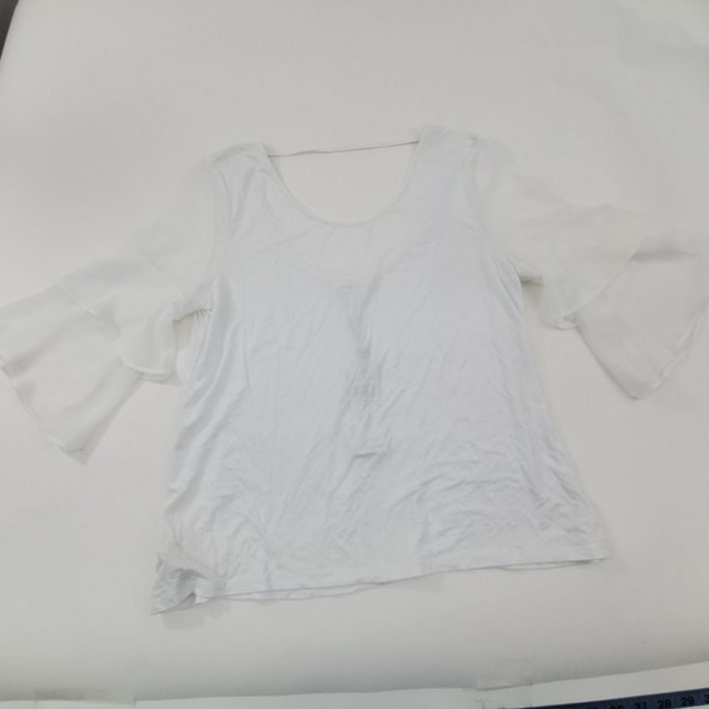 BCBGeneration Top M Sheer Ruffle Bell Sleeve White‎